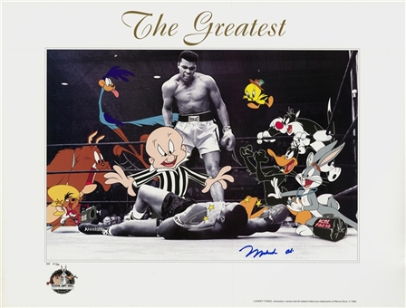 Muhammad Ali Signed Limited Edition (#14/50) 18.5x24.5" "The Greatest" Looney Toon Lithograph (Beckett)